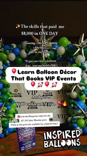 Balloon décor changed my life... and I mean that literally. Just last week, I booked an $8,000 New Year’s installation, and it hit me… Most people have NO idea this industry even exists. And even fewer know how to get started. That’s why I put everything I know into The Balloon Business Blueprint... twisting, décor, framing, pricing, packages, upsells, quoting, marketing… ALL of it. If you’re ready to learn the skills AND the systems that actually make money? This is your moment. 🎈💰 Grab the B