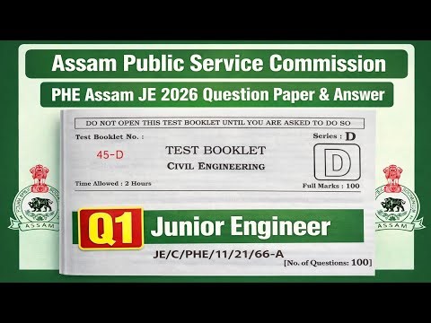 APSC PHE JE 2026 Question Paper Solved | Complete Answer Key | Civil Engineering