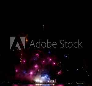 Colorful pyrotechnic display during the Pattaya International Fireworks Festival 2023, at Chonburi province in Thailand.