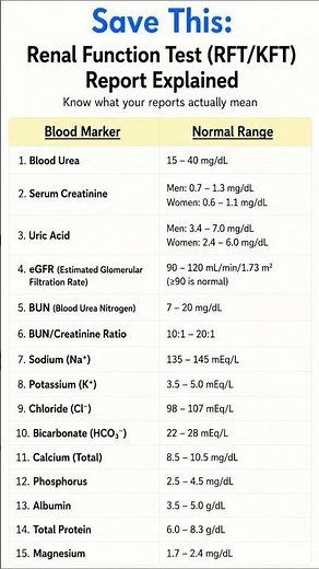 RFT/KFT Explained | Kidney Function Test Values & Interpretation