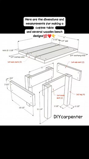 12K views · 54 reactions | Here are the dimensions and measurements for making a coffee table and several wooden bench designs♥️ #photo #carpinteria #carpenter #woodworking #art #diyproject #craft #diy #toy #usa #canada #russia #england #germany #poland #france #australia #belgium #spain #italia | Diy Carpenter | Facebook
