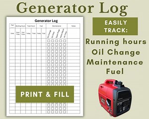 Off-grid Generator Log Track Maintenance and Running Hours Print and Fill for Outdoor Nomad Travel - Etsy