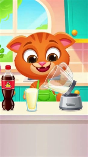 3D Cartoon Cat Makes Healthy Banana Smoothie | Fun Kitchen Animation