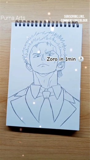 Zoro From One piece ☠️ 1 min sketch of zoro #PurnaArts #zoro #shorts #onepiece