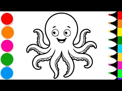 How to Draw Cartoon Octopus | Drawing and Coloring a Cute Octopus