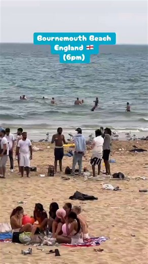 Bournemouth beach in 2026 — once one of Britain’s cleanest, most family-friendly resorts — now looks like this.Video shared by @MediaSOI shows the shocking reality: mountains of litter, overflowing bins that don’t exist, and a beach dominated by non-white migrants while white British families are nowhere to be seen. The transformation is total and deliberate.This wasn’t an accident. Decades of open borders, small boats, and zero integration have turned a proud English seaside town into a dumping