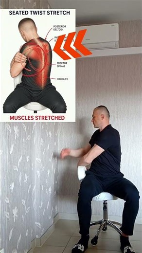 ⚠️Shoulder & Upper Back Stretch (Seated with Twist)🔥