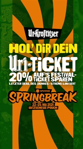 Yes Leute, es ist wieder soweit! Zusammen mit Ur-Krostitzer starten wir das beste aber auch das letzte Ticketangebot des Jahres. Holt euch jetzt noch euer Festivalticket mit 20% Rabatt - nur möglich mit dem Uri-Ticket 🤩 Aber ihr müsst schnell sein - Das Kontingent ist stark limitiert und maximal bis zum 22. März verfügbar. Schlagt zu, wenn euer Lieblingsbier ne Runde schmeißt. Danach gilt nur noch der Normalpreis. 🍺 Ur-Krostitzer ist natürlich auch dieses Jahr wieder das offizielle Festivalbie