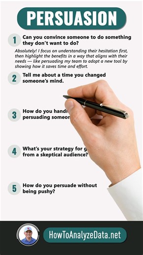 Mastering Persuasion in Interviews Want to influence hiring managers and leave a lasting impression? This video reveals how to answer persuasion-based interview questions so you can showcase communication, influence, and leadership skills that employers value. Whether you’re interviewing for sales, management, consulting, or any role where convincing others is key—this guide will help you craft answers that prove you can win people over and drive results. Learn the frameworks recruiters expect, 
