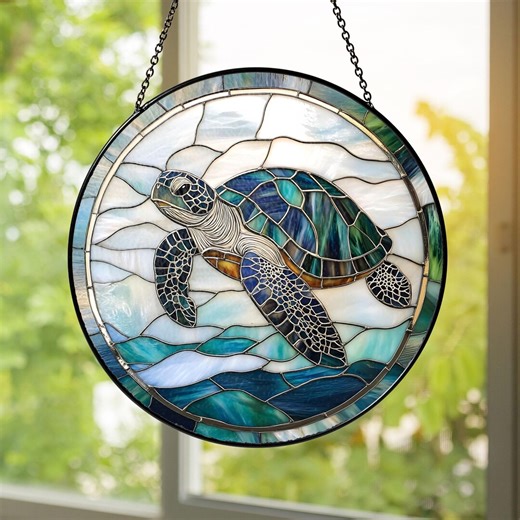 Stained Glass Sea Turtle Suncatcher: Coastal Window Hanging - Etsy