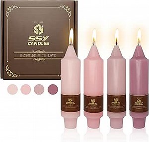 Short Taper Candle Colored Candlesticks - 5inches Colorful Tapered Candles Pink Candle Sticks Dripless Wax Candle for Home Décor Weddings Festive Dinner Party (7D4PC-PINKGRA)