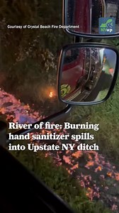 🔗 https://l.nyup.com/2gzg9j A stream of burning hand sanitizer flowed down from a warehouse fire in Upstate New York and into a ditch on Saturday. It created a river of fire as the burning chemical floated on top of the water in the ditch. "The water was on fire," the Crystal Beach Fire Department said in the caption of a startling video capturing the blaze. As of Friday morning, the video had been viewed over 190,000 times. The fire in the Eco Operations warehouse in Gorham took days to fully 