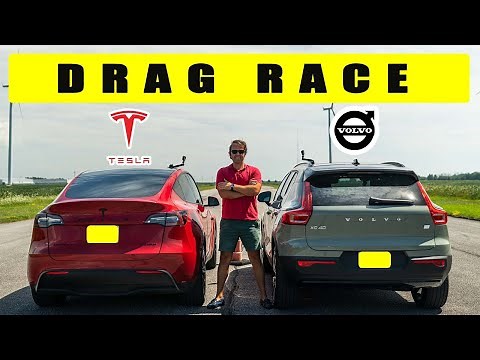 2021 Tesla Model Y vs 2021 Volvo XC40 Recharge, drag and roll race!