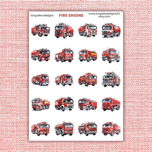 Fire Engine Sticker Sheet, Durable Laminated Water-resistant Vinyl, Perfect for Planners, Journals and Scrapbooking, Vehicle Stickers - Etsy
