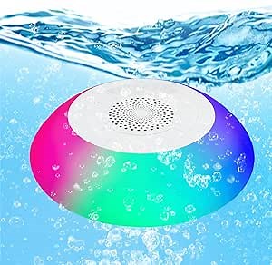 Floating Waterproof Bluetooth Speaker with IPX7 Waterproof, Stereo Sound,Hands Free Call and Colorful LED Light for Pool Party, Hot Tub, Spa Outdoor...
