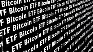Low cost bitcoin etf on black background digital money investment fund, asset backed security for crypto, futures, and spot market transactions