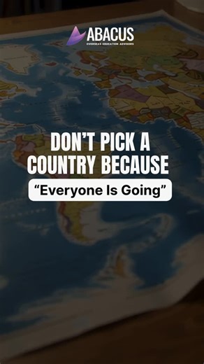 Abacus Overseas Education Advisors on Instagram: "Don’t choose a country just because “everyone is going there” or it’s trending on reels. When you copy someone else’s destination without checking your own course fit, job market, visa rules, and budget, you risk wasting lakhs, getting a weak degree, struggling for part‑time work, or getting stuck in a place that doesn’t support your long‑term career at all. This reel explains how smart students reverse the process: first they get clear on their 