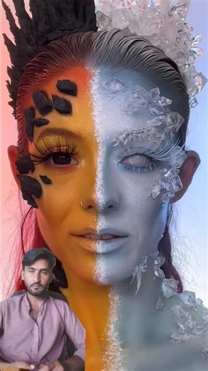 🔥 Fire vs Ice Makeup Transformation ❄️ | Half Face Art Look 😍 #shorts