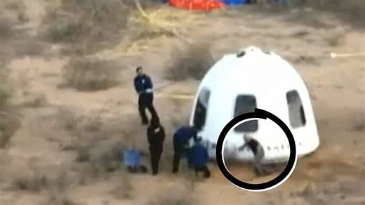 Jeff Bezos faceplants as he scrambles to find the door of all-female crew capsule