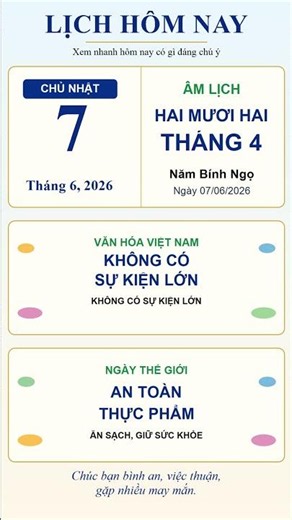 Lịch ngày 7/6/2026: Nên làm gì hôm nay?
