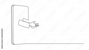 Self drawing animation of continuous line drawing hand comes out from the middle of the smartphone holding banknotes. Choose necessities online. Cash on delivery. Online stuff. Full length animated Stock Video