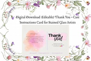 Thank You Card   Care Instructions Card for Stained Glass Artists - Etsy