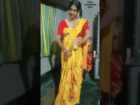 Saree crossdresser dress change male to female boy to girl dressup makeup hasben wear saree m2f