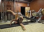 Bodybuilder performs elaborate breakdance routine at the gym