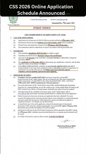 CSS 2026 Online Apply Deadline and Exam Schedule