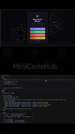 Canvas Confetti Effects | 4 Burst Styles #HTML #CSS #JavaScript #WebDev #MiniCodeHub