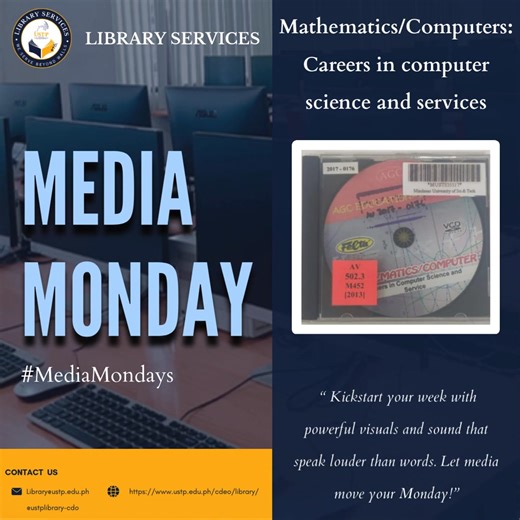 💽𝕄𝔼𝔻𝕀𝔸 𝕄𝕆ℕ𝔻𝔸𝕐 𝗧𝗶𝘁𝗹𝗲: Mathematics / computer : careers in computer science and services. 𝗦𝘂𝗺𝗺𝗮𝗿𝘆: This resource has interactive modules on foundational computer science topics, explanations of core mathematical skills used in computing, and overviews of career paths in areas such as software development, systems support, networking, data services, and related IT professions. 𝗦𝗼𝘂𝗿𝗰𝗲: AGC Educational Media (2013). Mathematics / computer : careers in computer science and