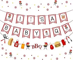 Baby Q Shower Decorations BBQ Party Decorations for Boy Girl It’s A Baby Q Banner BBQ Barbecue Themed Baby Shower Gender Reveal Supplies