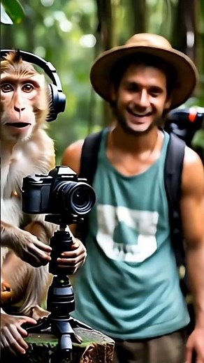 A monkey doing vlog in jungel with people #monkey #vlog