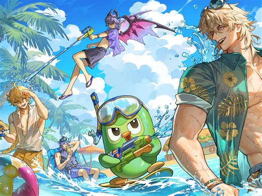 就是喜欢如此青春洋溢的场景呀ଘ(੭ˊᵕˋ)੭* ੈ✩原神多邻国联动贺图