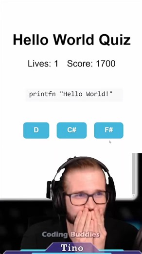 Lernplattform für Softwareentwicklung on Instagram: "C, D, E, F?😵‍💫 Hello World ist oft das erste was man programmiert...und es gibt so viele Sprachen😂 Wir haben auf Twitch ein Hello World Quiz gemacht, schalte ein und sei im nächsten Stream dabei😁 Den Link zu unserem Twitch Account findest du auf unserer Homepage in der Bio😊👍 #codingbuddies #thecodingbuddies #software #development #helloworld #quiz #programmieren #lernen #gemeinsambesser"