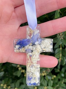 Funeral Flower Keepsake, Funeral Flower Cross Ornament, Ornament With Dried Flower Petals, Casket Spray Memorial Keepsake, Flower Cross Gift - Etsy