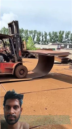 Plate Straightening: Forklift Operator Uses Weighted Force To Flange Curved Steel Plates