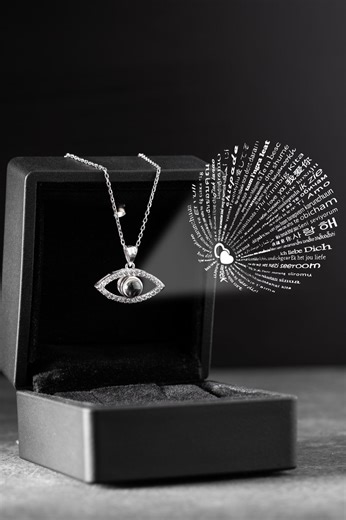 Evil Eye Projection Necklace, Sterling Silver Hidden Message, I Love You 100 Languages Romantic Gift - Etsy
