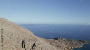 Scenic rocky coast nature background. Traveling pure nature of Crete island Greece. Cinematic aerial view of wild nature the world famous coastline. Outdoors adventure and travel 4K