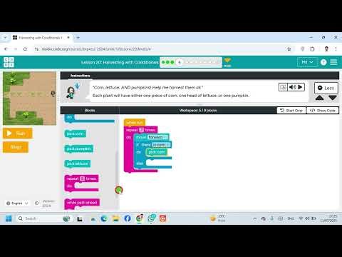 Lesson 20 Harvesting with Conditionals 4 Express Course code org #Coding #Gmaing #Website