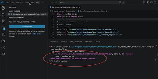 Import pandas error for Python 3.14.2