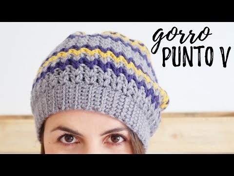 GORRO a crochet en PUNTO V (tipo BOINA CAIDA) | Tutorial paso a paso | Ahuyama Crochet