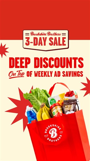 Our 3-Day Sale is ON this Friday through Sunday! 🎉 Get major savings on all the groceries you love ON TOP of our regular weekly ad savings. No membership required – just great prices and savings that add up fast. So make your list and get ready to save at Brookshire Brothers this weekend! | Brookshire Brothers