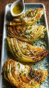 Garlic Soy Roasted Cabbage Wedges Ingredients: • 1 medium cabbage, cut into 8 wedges • 2 tablespoons olive oil • 2 tablespoons soy sauce • 2 cloves garlic, minced Directions: Preheat the oven to 400°F. In a bowl, whisk together olive oil, soy sauce, and minced garlic. Brush the mixture over the cabbage wedges. Place the wedges on a baking sheet and roast for 25–30 minutes, until tender with caramelized edges. | Tasty fit recipes