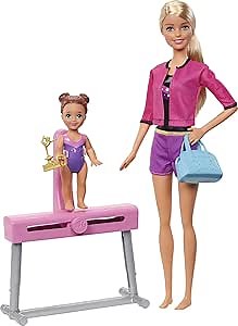 Barbie Careers Playset, Gymnastics Coach Doll, Student Small Doll, Balance Beam with Clip & Sliding Mechanism, Plus Accessories