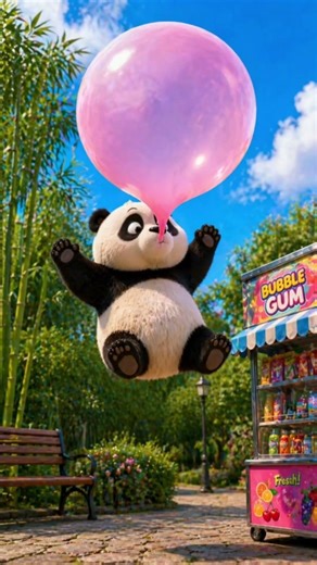 Panda Blew a Bubble… and Started Flying! 🐼🎈