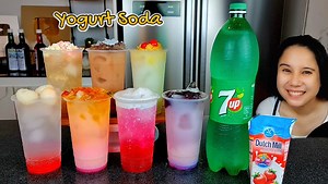 7-Up recipe for Flavored soda and Yogurt Soda na pweding gawin pang Negosyo! Ingredients: Yogurt Soda/Flavored soda: for 22oz cup Lychee Soda: 2-3 tbsp lychee syrup ice(full cup) sprite(full cup) lychee fruit(optional) Wintermelon cream soda: 2-3 tbsp wintermelon syrup 1/4 cup condensed milk ice(full cup) sprite(full cup) nata(optional) Strawberrry Yogurt Soda: 180ml Strawberrry Yogurt drink(more or less) 1-2 tbsp strawberry syrup ice(full cup) sprite(full cup) jelly(optional) Mixed berrries Yog
