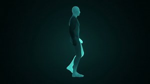 Animation of walking abstract man on colorful background. Animation of seamless loop.