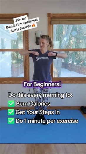 Do these exercises to burn calories and get your steps in! #beginnerworkout #over40 #athomeworkout