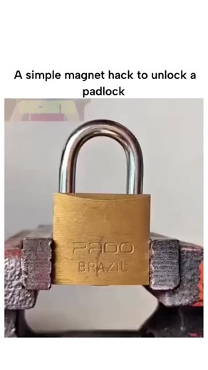 Global reel hub on Instagram: "#The video shows a stack of small neodymium ring magnets placed around the keyhole of a brass padlock, allowing the shackle to pop open by remotely aligning internal steel pins, a technique effective only on low-security models with ferromagnetic internals. This hack exploits magnetic fields to bypass pin tumblers without tools or damage, as detailed in locksmith resources like those from the Associated Locksmiths of America, which classify it as a quick entry meth